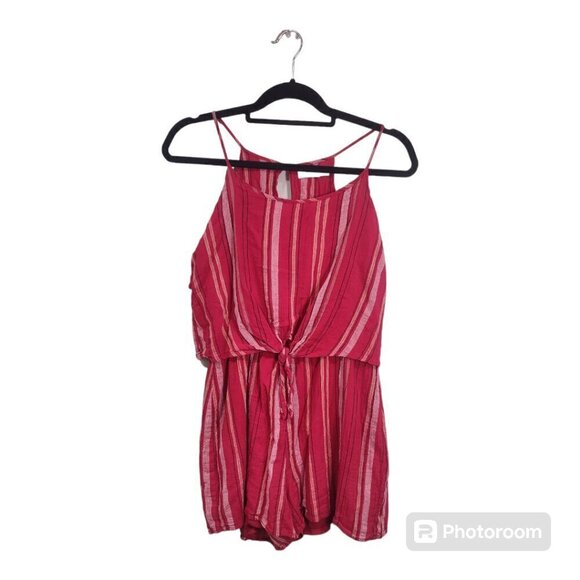 Francesca's Harper Pink/Red Romper Front Tie Shorts Size Small - Picture 1 of 9